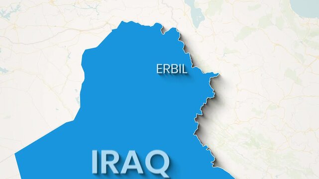 Animated map of Iraq with Erbil city highlighted video