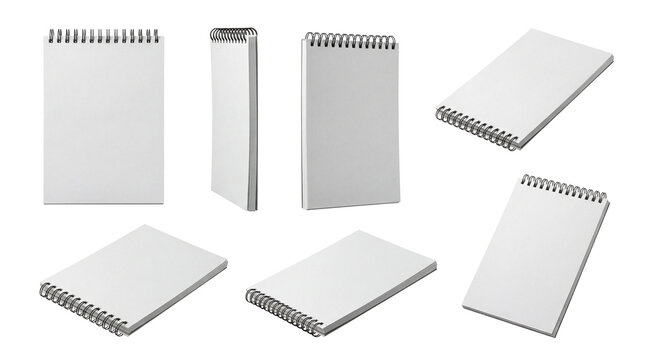 Versatile collection of blank white spiral notebooks with white wire binding.