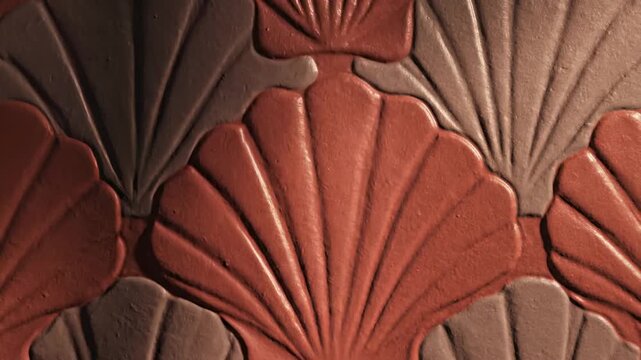 Close-Up of a Textured Decorative Pattern With Fan-Shaped Motifs in Earthy Tones