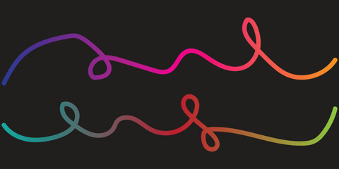 Obraz premium Two flowing gradient lines one purple pink orange the other teal red yellow on black background abstract