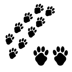 Fototapeta premium Hand drawn dog paw footprint symbol isolated on white background, paw, pattern, animal, print, dog, cat, foot, pet, shape, vector, illustration