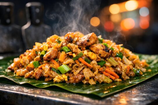 Steaming traditional Kottu Roti at a vibrant night market
