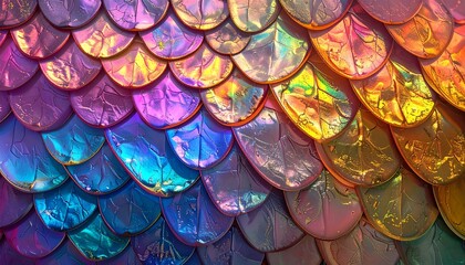 Obraz premium Iridescent Scales Shimmering Rainbow Colors Texture.