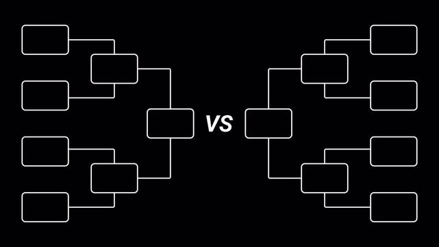 Minimalist Tournament Bracket Template with White Outlines on Black Background for Gaming Competitions and Sports Event Overlays 4k video transparent