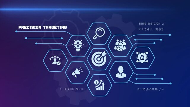 Advanced precision targeting and marketing optimization concept with digital arrow and goal icons.