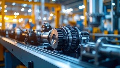 Naklejka premium Industrial machinery gears in manufacturing facility.