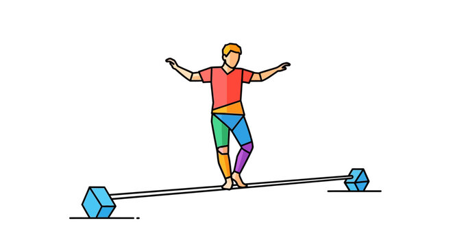 Person Balancing on Tightrope with Arms Outstretched Skillfully.