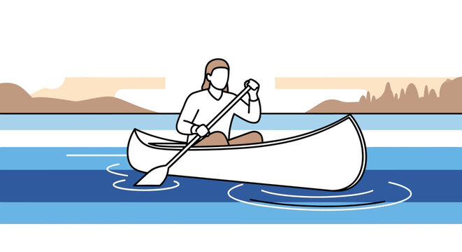 Rower Rowing in Rowboat with Oars.