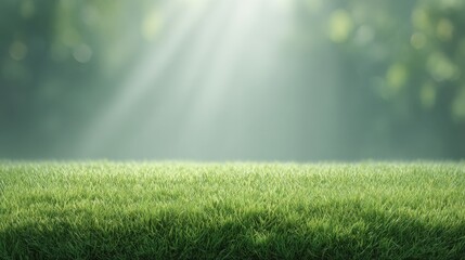 Fototapeta premium Tranquil Green Grass Landscape with Soft Sunlight and Gentle Bokeh Background for Nature and Relaxation Themes
