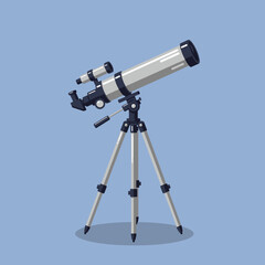 A sleek telescope positioned on a tripod against a soft blue background, ideal for stargazing
