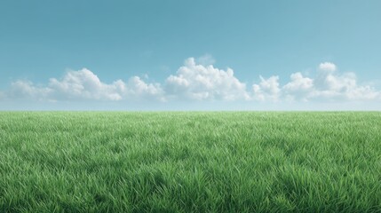 Obraz premium Lush Green Grassland Under a Clear Blue Sky with Soft White Clouds on a Sunny Day Providing a Fresh Natural Feeling
