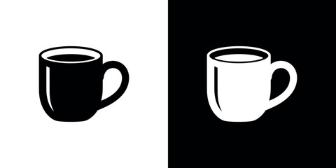 Obraz premium A black and white illustration of two coffee mugs on contrasting backgrounds