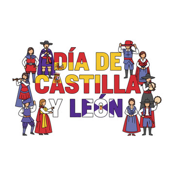 Celebrating D&iacute;a de Castilla y Le&oacute;n with traditional Castilian and Leonese people in festive attire