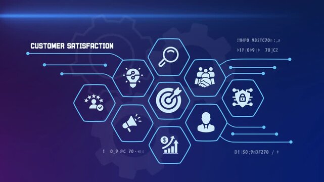  High customer satisfaction and positive feedback concept with five star rating icons and happy client engagement symbols for business success.