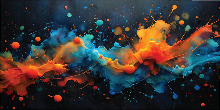 A diverse abstract fractal realm erupts in a burning supernova pattern of orange heat and cosmic energy against a black space nebula sky