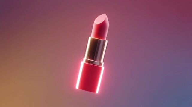 Lipstick in Neon Lighting Shaping a Soft Pillar of Color on Bright Gradient Background