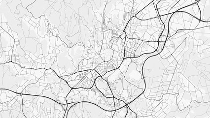 Santiago de Compostela City Map. Minimalist black and white line art poster for printing, wallpaper, wall art, and map resources for home and office decor. © City in Art