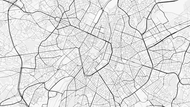 Brussels City Map. Minimalist black and white line art poster for printing, wallpaper, wall art, and map resources for home and office decor.