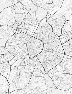 Brussels City Map. Minimalist black and white line art poster for printing, wallpaper, wall art, and map resources for home and office decor.