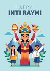 Fototapeta premium A vibrant illustration celebrating the traditional inti raymi festival with indigenous figures and andean mountains