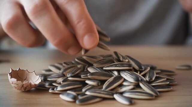 Hand holding sunflower seeds