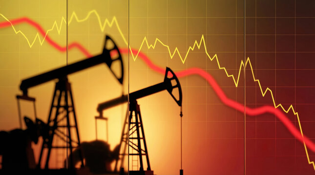 Oil barrel increasing graph concept with falling price line and crisis mood