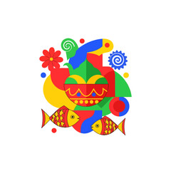 Fototapeta premium Vibrant Bengali New Year celebration illustration with fish, flowers, and abstract shapes