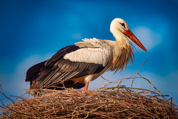Fototapeta premium Ein Weißstorch ist zurück in seinem Horst