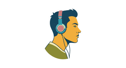 Profile portrait of a person wearing headphones listening music © Remb