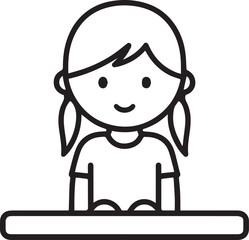 Obraz premium Hand Drawn Woman Sitting at Desk Black and White Avatar Illustration in Minimal Line Art Style Design