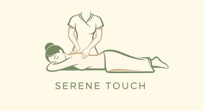 Serene Touch Logo - Woman Receiving Back Massage from Therapist.