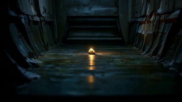 Dark Cave with Stairs and Light.