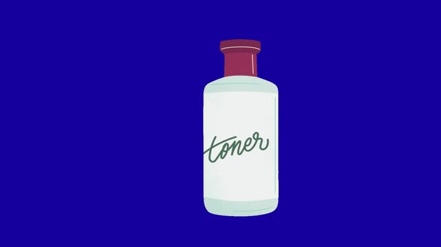 Toner bottle packaging animation on blue screen