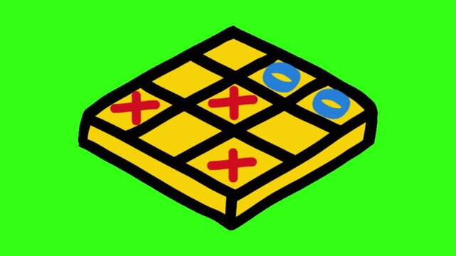 Tic tac toe gameboard cartoon animation on green screen