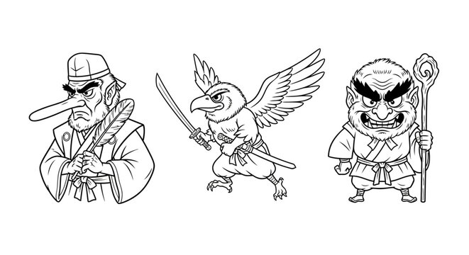 Line Art of Japanese Yokai Characters