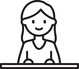 Obraz premium Hand Drawn Woman Sitting at Desk Black and White Avatar Illustration in Minimal Line Art Style Design