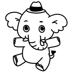 Obraz premium Cute Cartoon Elephant Line Art Illustration for Kids Coloring Page
