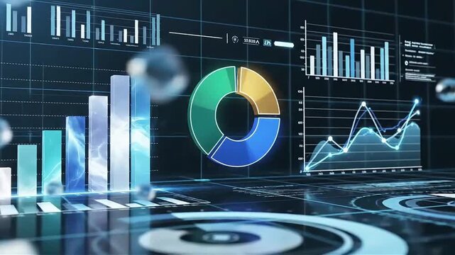 Business data analysis on futuristic interface with graphs