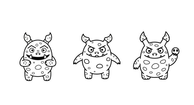Set of Three Cartoon Monster Characters with Different Expressions