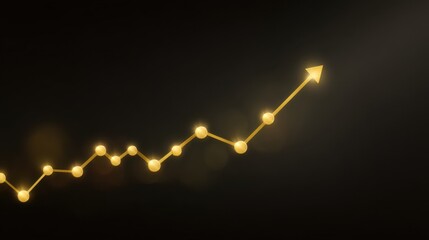 Abstract financial growth illustration with glowing gold arrow on dark background depicting upward trend and success
