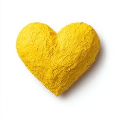 Textured Yellow Heart Shape Isolated on White Background with Soft Shadow and Natural Lighting