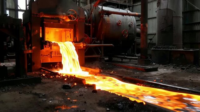 Molten Metal Pouring in Industrial Furnace.