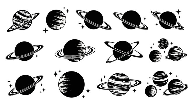 Cosmic Planets and Stars Collection: Saturn, Jupiter, Galaxy Elements
