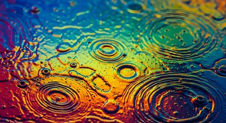 Obraz premium Vibrant ripples on water surface captured from above, showcasing colorful circles, movement and serene atmosphere in a natural pond