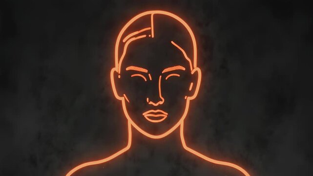 Glowing Neon Line Art Portrait Silhouette Video.