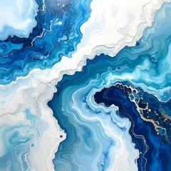 Handdoek met foto Kristal A swirling mix of blue, white, and gold hues in a fluid, marbled pattern  © Dominik