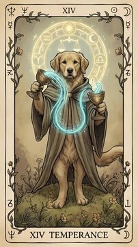 temperance tarot card illustration, temperance tarot card symbol of balance harmony patience and spiritual healing, mystical temperance tarot card art