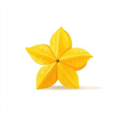 Fototapeta premium A Bright Yellow Star Fruit with Five Distinct Lobes Isolated on a White Background