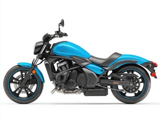 Obraz premium Bright Cyan Cruiser Motorcycle With Black Accents Isolated On White Background Studio Lighting
