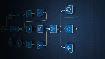 Fototapeta premium AI Automation Workflow Diagram with Intelligent Agent System Illustration